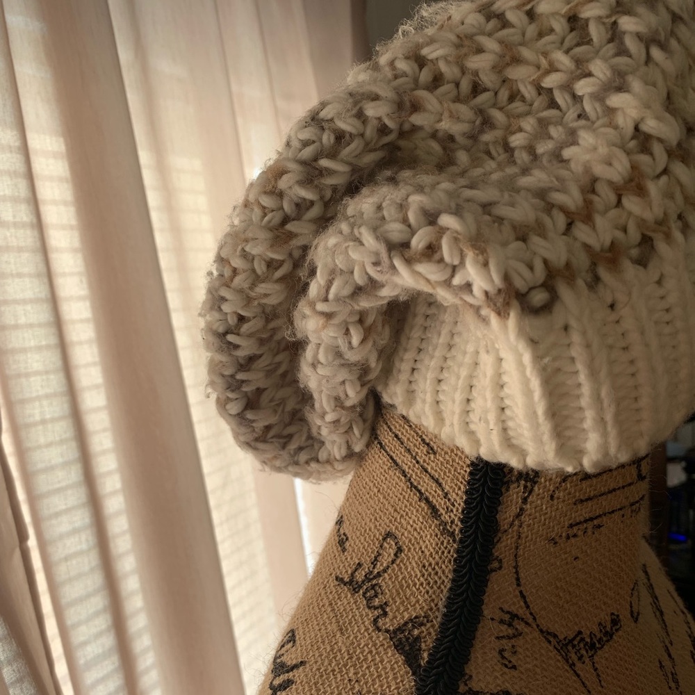 Brown and white winter beanie. One Size